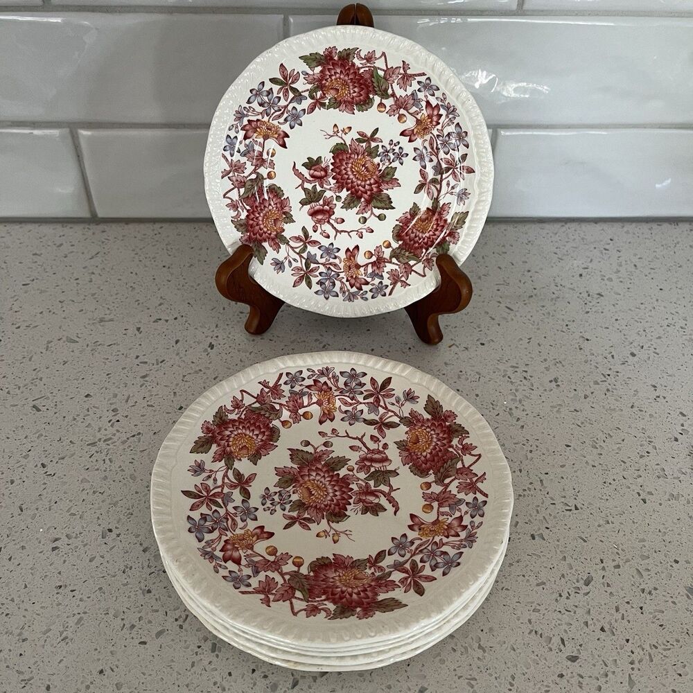 Vtg Set of 6 Spode Copeland Aster Red Bread Plate 6.5 In Gadroon Edge England